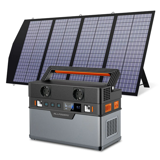 ALLPOWERS Solar Generator, 110V/220V Portable Backup Power Station with Foldable Solar Panel Charger